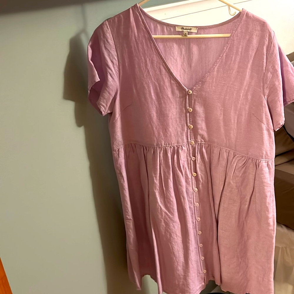 Madewell lilac linen, baby doll dress with buttons size medium worn
